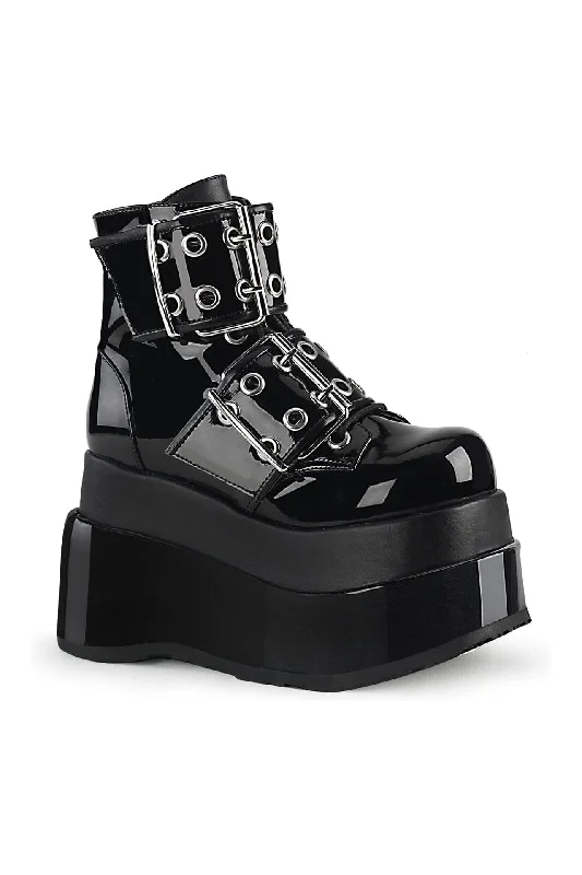 women's ankle boots with metallic finishBEAR-104 Black Vegan Leather Ankle Boot