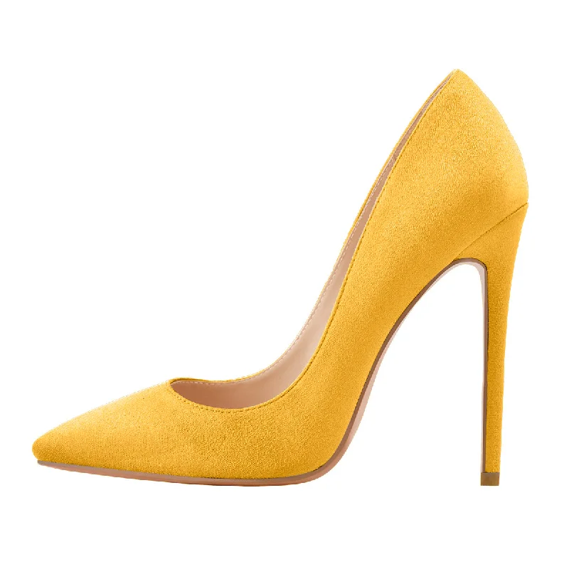 Women's breathable stiletto heel pumps for warm weather8cm 10cm 12cm Suede Yellow Pointed Toe Slip On High Heel Pumps