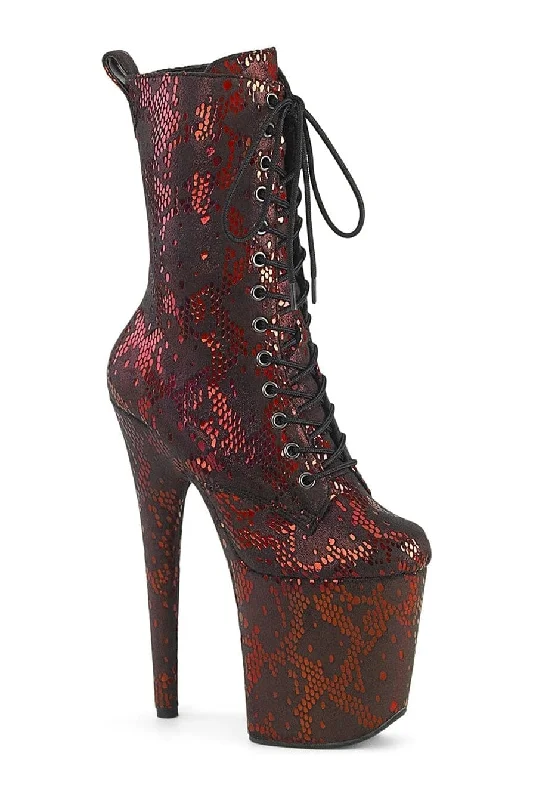 women's ankle boots with hidden wedgeFLAMINGO-1040SPF Red Faux Snake Ankle Boot