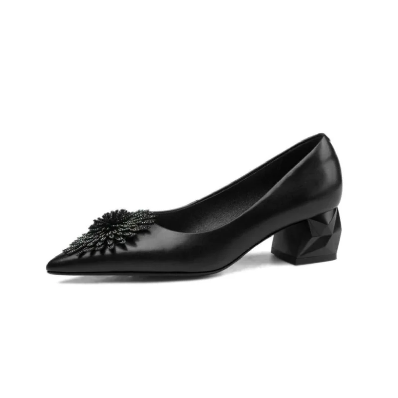 Women's ankle - strap stiletto heel pumps with a cut - out detailTinaCus Women's Pointed Toe Genuine/Suede Leather Handmade Rhinestone Floral Decor Low Chunky Heel Pumps Shoes Women's ankle - strap stiletto heel pumps with a cut - out detailTinaCus Women's Pointed Toe Genuine/Suede Leather Handmade Rhinestone Floral Decor Low Chunky Heel Pumps Shoes