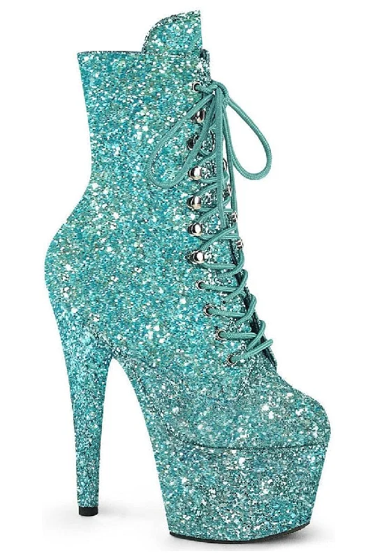women's ankle boots with floral designADORE-1020GWR Turquoise Glitter Ankle Boot