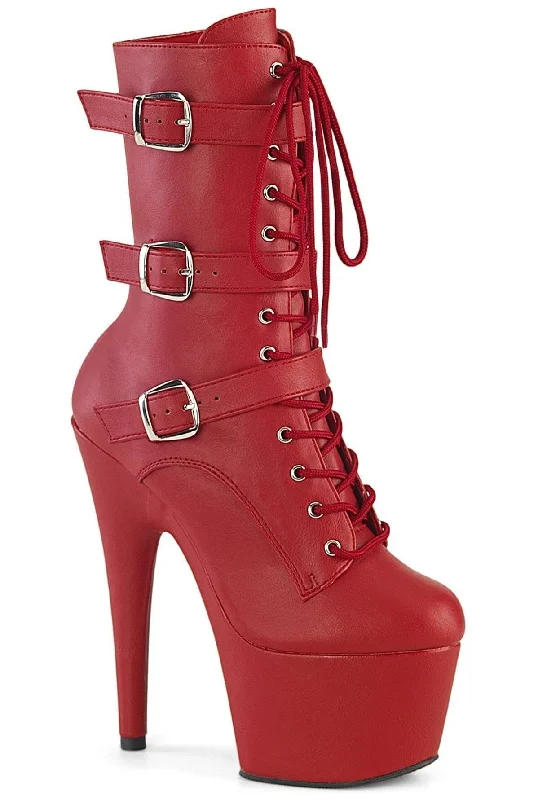 women's ankle boots with pull tabsADORE-1043 Red Faux Leather Ankle Boot