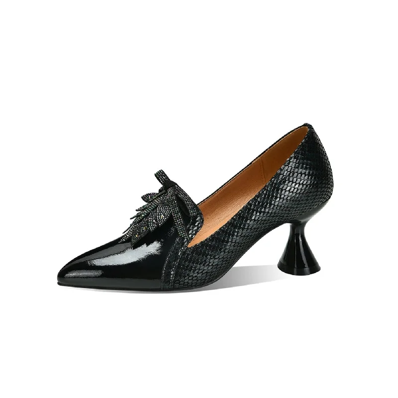 Women's business meeting stiletto heel pumps with a professional lookTinaCus Handmade Women's Glossy Genuine Leather Snakeskin Slip On Pointed Toe Mid Spool Heel Pumps Shoes