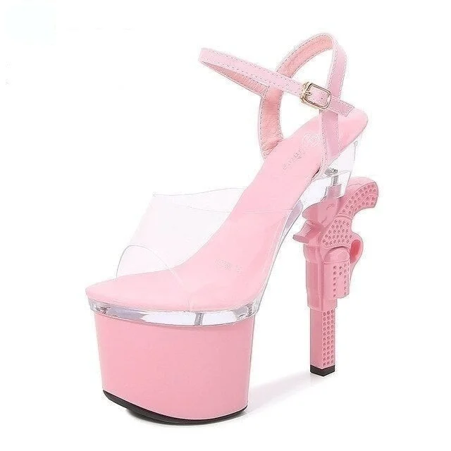 Women's peach stiletto heel pumps for a soft and feminine appealSexy Pink Color Party Style Strange Transparent Pistol Heels Platform Sandals Women's peach stiletto heel pumps for a soft and feminine appealSexy Pink Color Party Style Strange Transparent Pistol Heels Platform Sandals