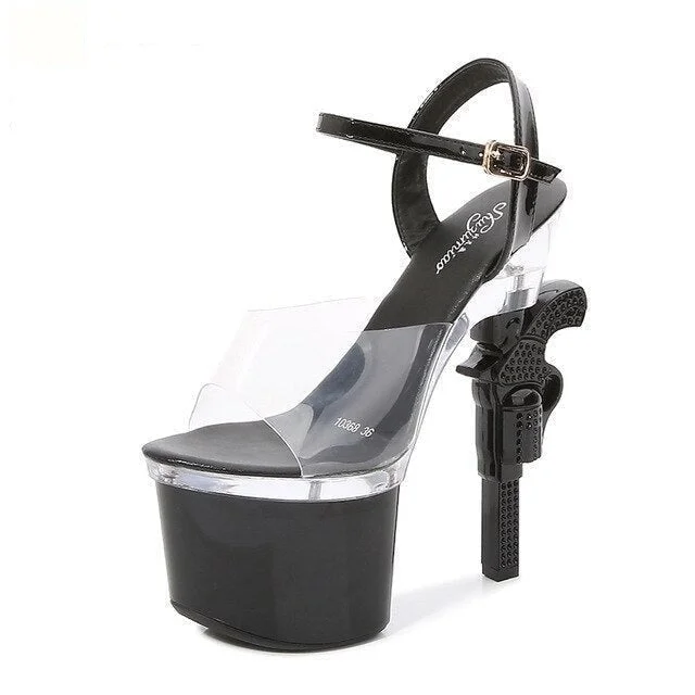 Women's faux suede stiletto heel pumps for a budget - friendly optionSummer Black Party Style Strange Transparent Pistol Heels Platform Sandals Women's faux suede stiletto heel pumps for a budget - friendly optionSummer Black Party Style Strange Transparent Pistol Heels Platform Sandals