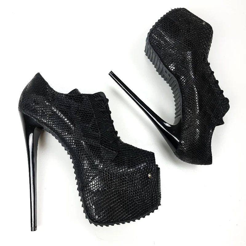 Women's strappy open - toe stiletto heel pumps with rhinestonesSerrated Sole Black Oxford Croco Ankle Heels Women's strappy open - toe stiletto heel pumps with rhinestonesSerrated Sole Black Oxford Croco Ankle Heels