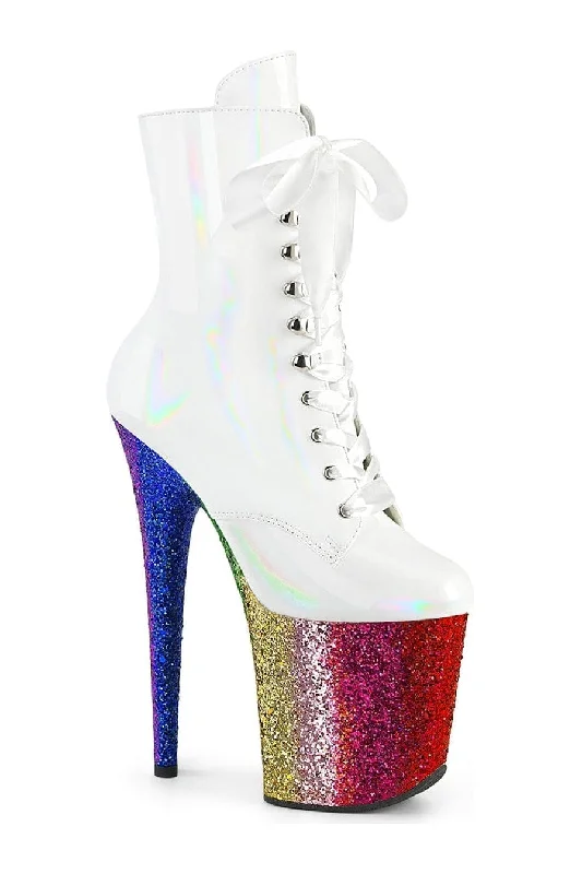 women's ankle boots with embroideryFLAMINGO-1020HG White Patent Ankle Boot