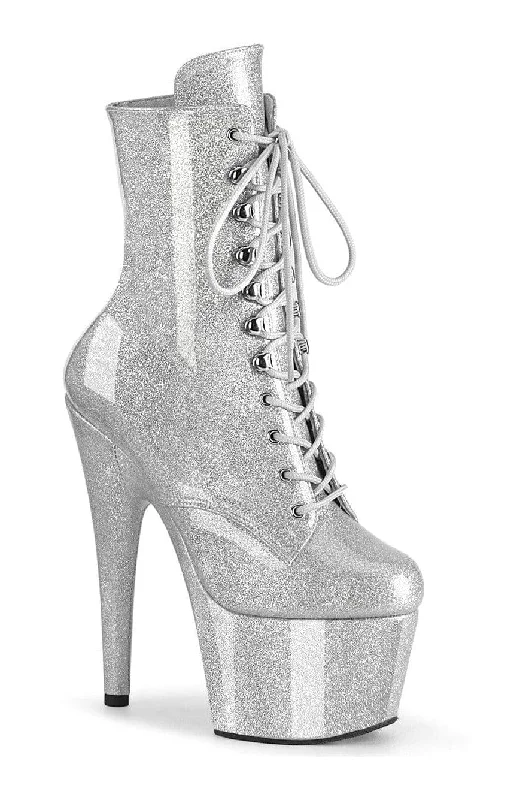 women's ankle boots for workADORE-1020GP Silver Glitter Patent Ankle Boot