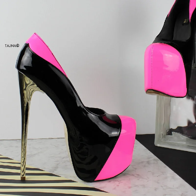 Women's bronze stiletto heel pumps for a warm and metallic lookNeon Pink Black High Heel Platform Pumps Women's bronze stiletto heel pumps for a warm and metallic lookNeon Pink Black High Heel Platform Pumps