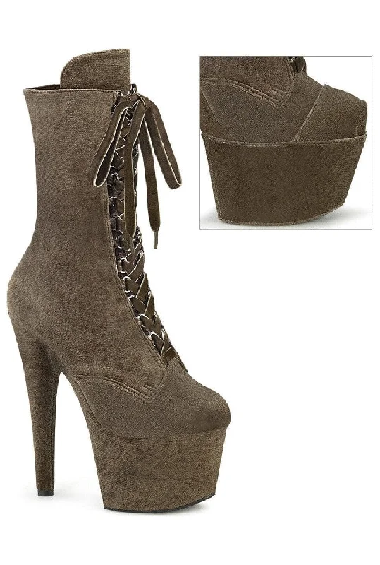 women's ankle boots with metallic finishADORE-1045VEL Green Velvet Ankle Boot