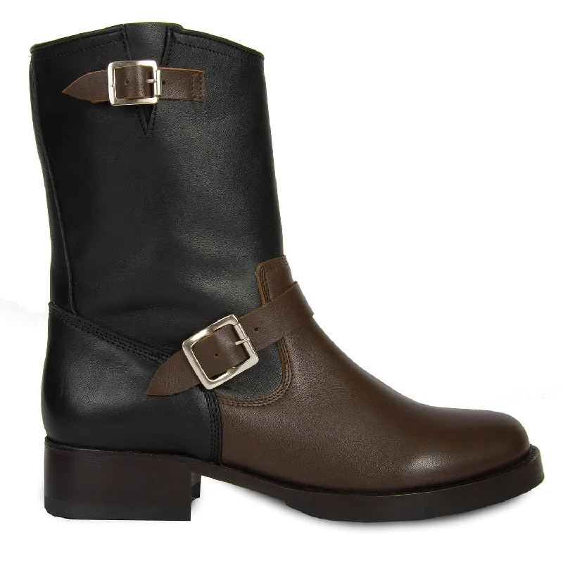 Women's studded biker boots in a distressed finishTWO-TONE BIKER