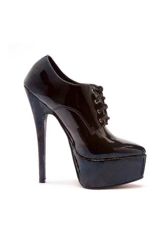 Women's cocktail party stiletto heel pumps with a unique pattern652-OXFORD Platform Pump  | Black  Patent