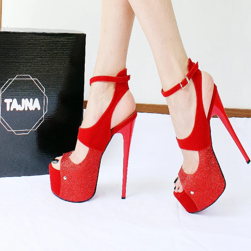 Women's patent leather stiletto heel pumps with a high - shine finishShiny Red Faux Suede Peep Toe Platform Shoes Women's patent leather stiletto heel pumps with a high - shine finishShiny Red Faux Suede Peep Toe Platform Shoes