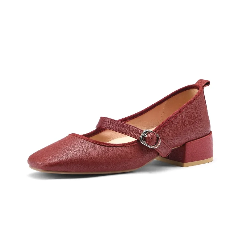 Women's snakeskin - embossed stiletto heel pumps for a bold statementTinaCus Women's Genuine Leather Square Toe Handmade Buckle Low Chunky Heels Casual Mary Jane Shoes