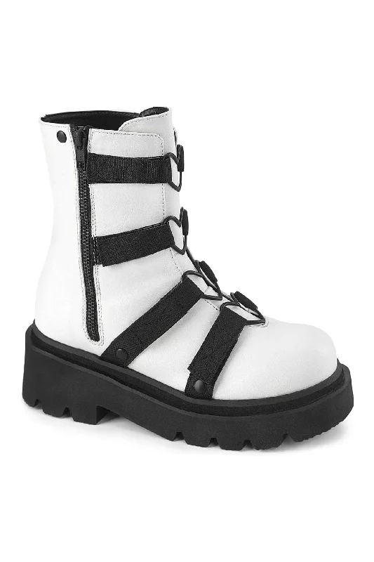 women's ankle boots with pull tabsRENEGADE-50 White Vegan Leather Ankle Boot