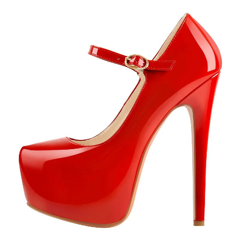 Women's stretchy stiletto heel pumps for easy on and offMary Jane Platform Red Pointed Toe Stiletto High Heels Pumps