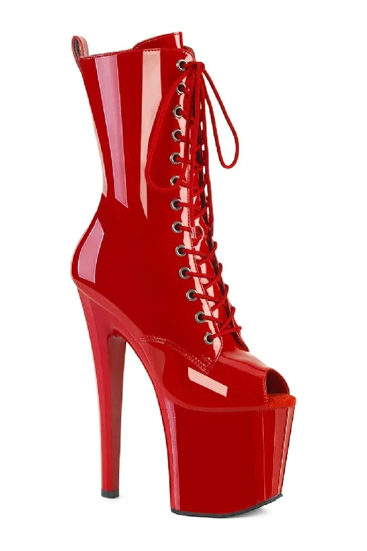 women's ankle boots with zippersENCHANT-1041 Red Patent Ankle Boot