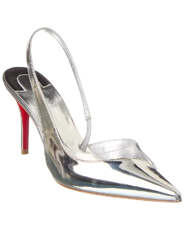 Women's party stiletto heel pumps with a glittery finishChristian Louboutin Posticha 80 Leather & Vinyl Slingback Pump Women's party stiletto heel pumps with a glittery finishChristian Louboutin Posticha 80 Leather & Vinyl Slingback Pump