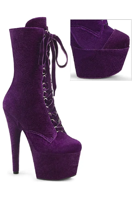 women's ankle boots with embroideryADORE-1045VEL Purple Velvet Ankle Boot