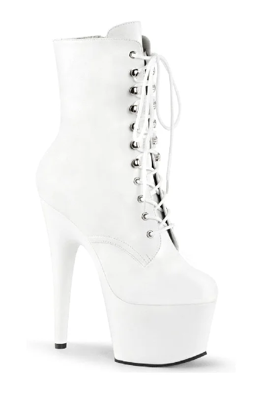 women's ankle boots with square toeADORE-1020 White Faux Leather Ankle Boot