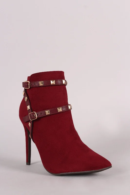 Women's snakeskin - embossed stiletto heel pumps for a bold statementAnne Michelle Studded Strap Pointed Toe Stiletto Booties