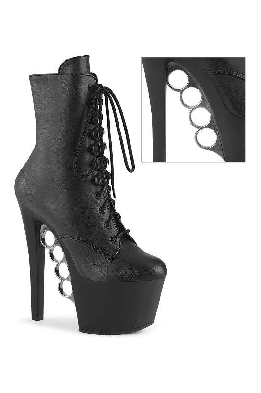 women's ankle boots with bucklesKNUCKS-1020 Black Faux Leather Ankle Boot