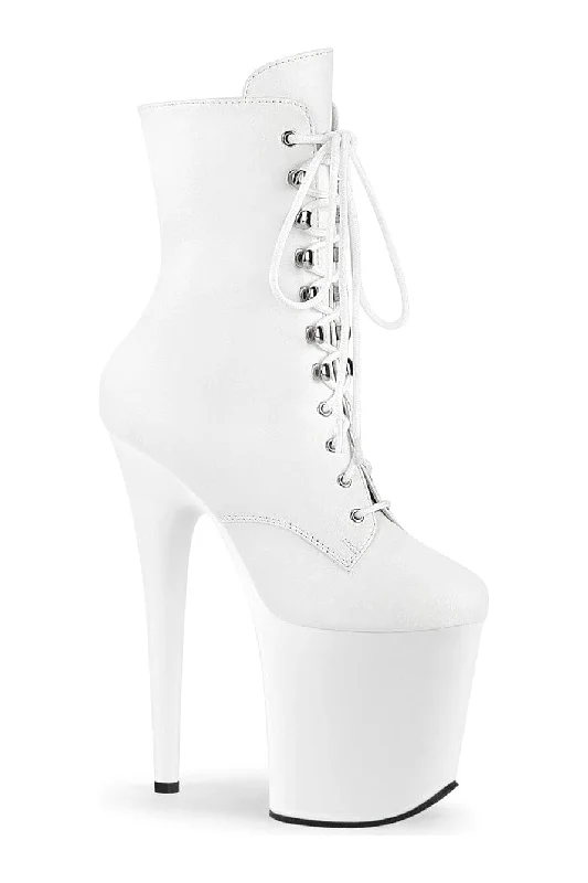women's lace-up ankle bootsFLAMINGO-1020 White Faux Leather Ankle Boot