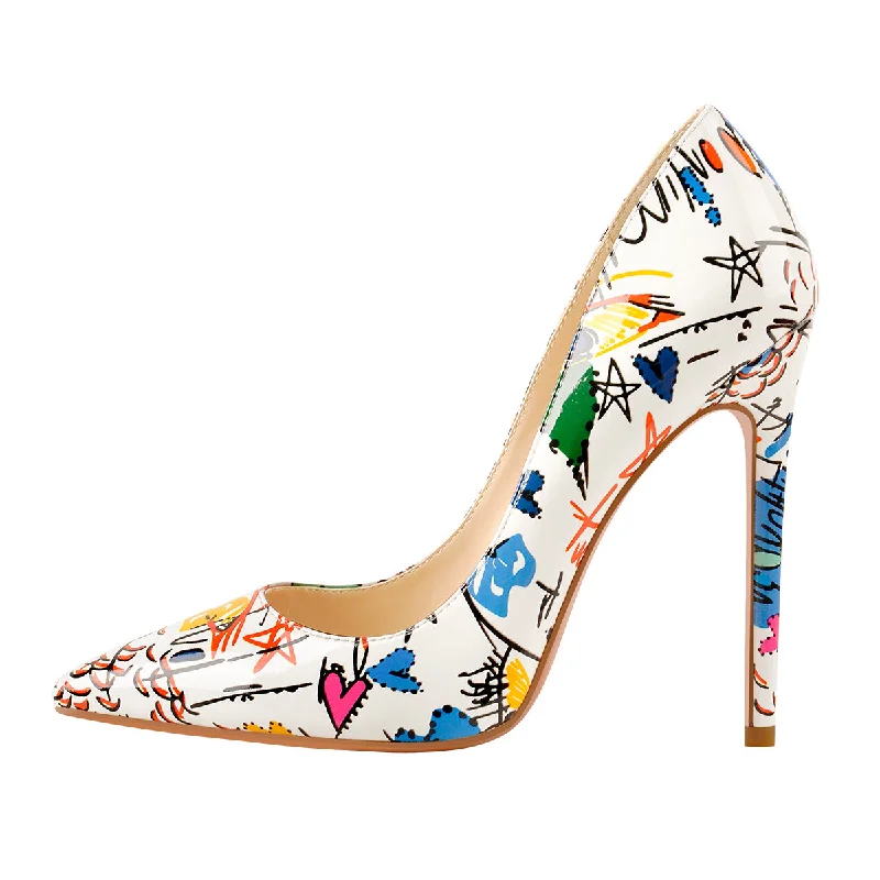 Women's patent leather stiletto heel pumps with a high - shine finishGraffiti Colorful Stiletto Pointed Toe 12cm High Heels Pumps Women's patent leather stiletto heel pumps with a high - shine finishGraffiti Colorful Stiletto Pointed Toe 12cm High Heels Pumps