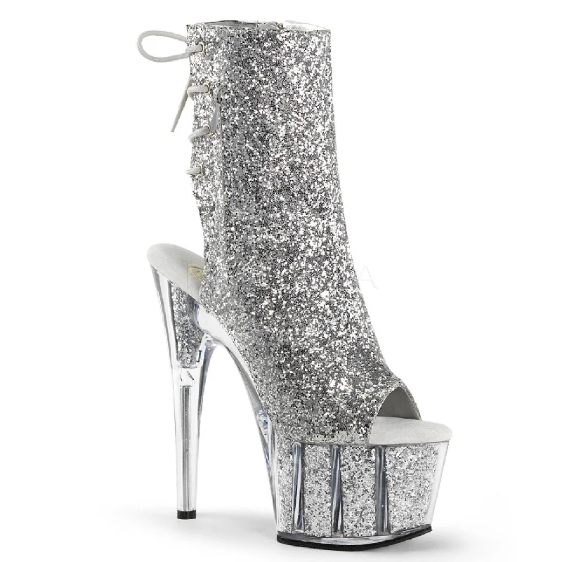 women's ankle boots with floral design7" Heel Silver Glitter Ankle Boot*
