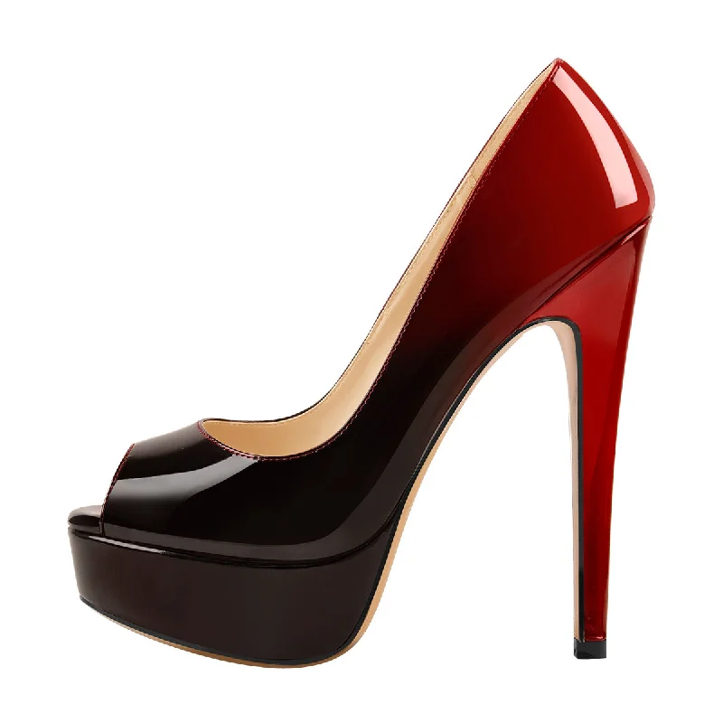Women's pointed - toe slingback stiletto heel pumps in a peep - toe designRed Black Peep Toe Platform Stiletto High Heel Pumps Women's pointed - toe slingback stiletto heel pumps in a peep - toe designRed Black Peep Toe Platform Stiletto High Heel Pumps