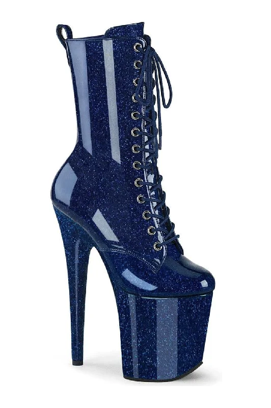 women's ankle boots with adjustable strapsFLAMINGO-1040GP Blue Glitter Patent Ankle Boot