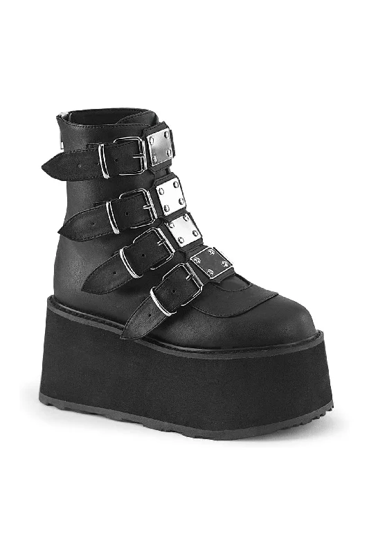 women's ankle boots with hidden wedgeDAMNED-105 Black Vegan Leather Ankle Boot