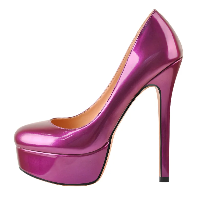 Women's non - slip stiletto heel pumps for safety on slippery floorsRound Toe Stiletto High Heel 3CM Platform Purple Slip On Pumps Women's non - slip stiletto heel pumps for safety on slippery floorsRound Toe Stiletto High Heel 3CM Platform Purple Slip On Pumps