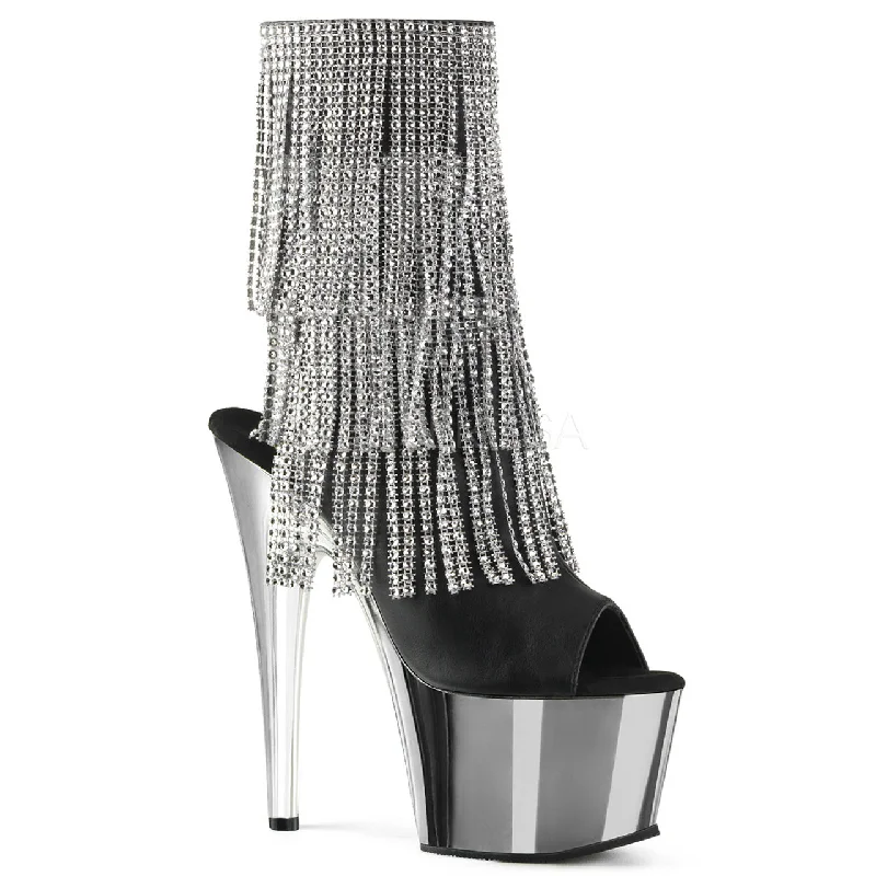 women's ankle boots with glitter7" Heel Black-Silver Open Faux Leather Ankle Boot*