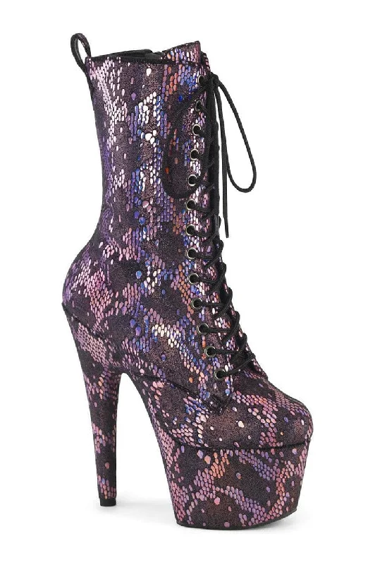 women's lace-up ankle bootsADORE-1040SPF Pink Snake Print Ankle Boot