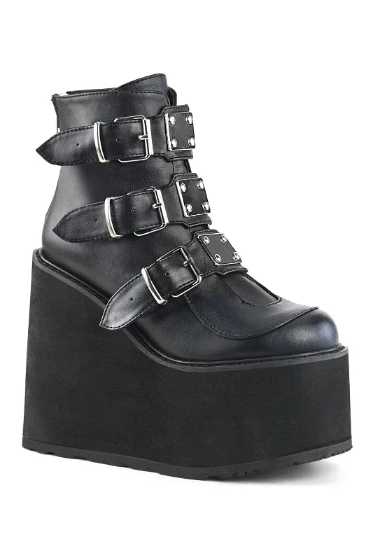 women's ankle boots with round toeSWING-105 Black Vegan Leather Ankle Boot