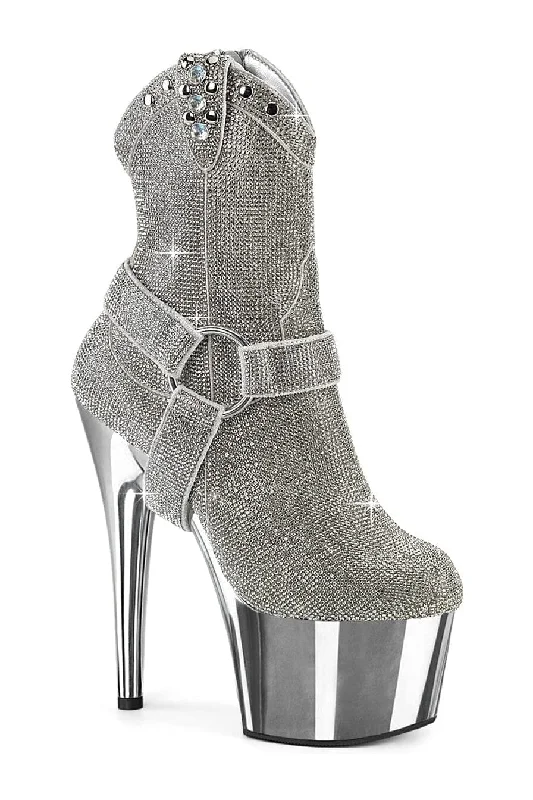 women's ankle boots for fallADORE-1029CHRS Silver Faux Suede Ankle Boot