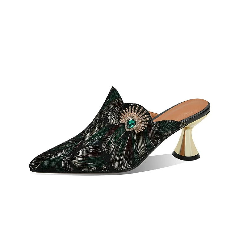 Women's strappy open - toe stiletto heel pumps with rhinestonesTinaCus Women's Pointed Toe Handmade Genuine Leather Mid Heel Stylish Sandal Slippers with Buckle Decor Women's strappy open - toe stiletto heel pumps with rhinestonesTinaCus Women's Pointed Toe Handmade Genuine Leather Mid Heel Stylish Sandal Slippers with Buckle Decor
