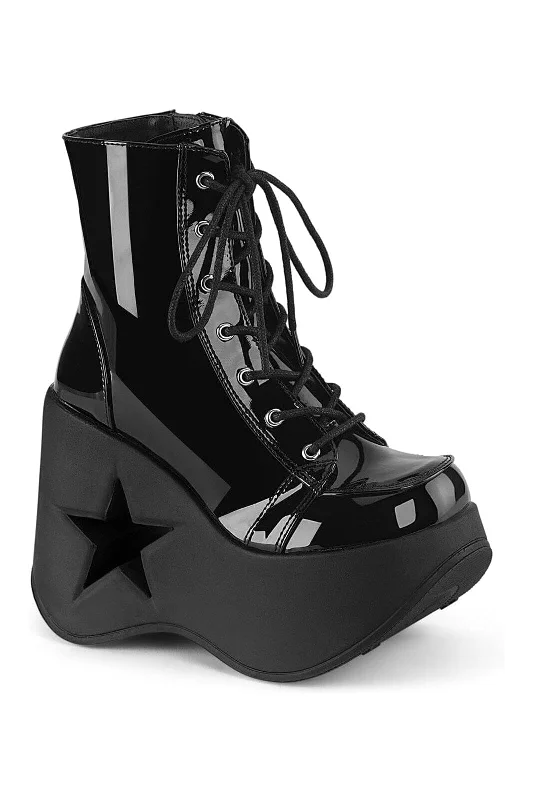 women's ankle boots with kitten heelsDYNAMITE-106 Black Patent Ankle Boot