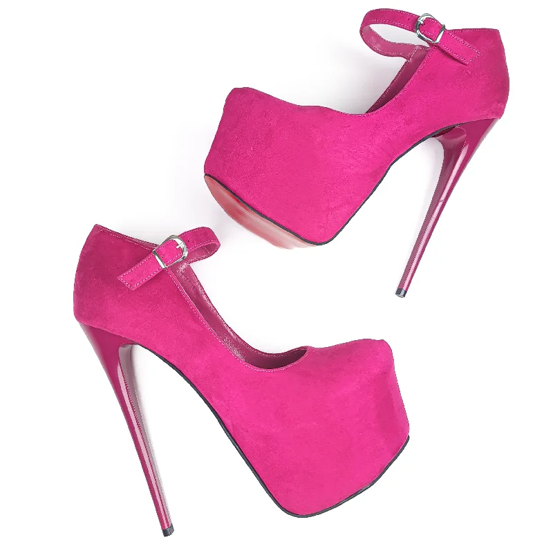Women's breathable stiletto heel pumps for warm weatherFucshia Pink Suede Mary Jane High Heels Women's breathable stiletto heel pumps for warm weatherFucshia Pink Suede Mary Jane High Heels