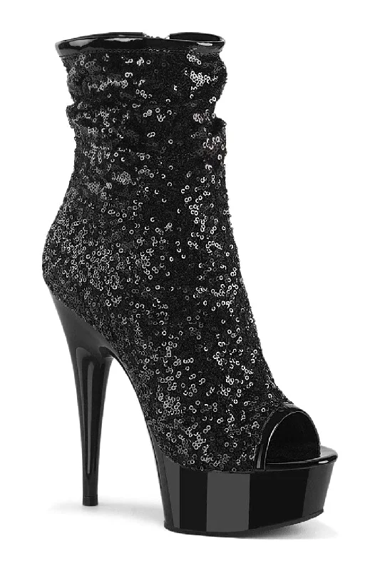 women's ankle boots with strapsDELIGHT-1008SQ Black Sequins Ankle Boot