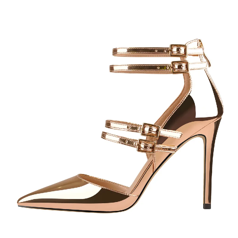 Women's non - slip stiletto heel pumps for safety on slippery floorsGolden Pointed Toe Double Buckle Strap High Heels Pumps Women's non - slip stiletto heel pumps for safety on slippery floorsGolden Pointed Toe Double Buckle Strap High Heels Pumps