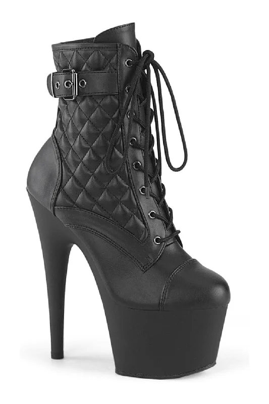 women's ankle boots with floral designADORE-1033 Black Faux Leather Ankle Boot