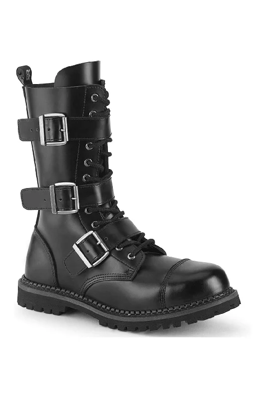 women's ankle boots with metallic finishRIOT-12BK Black Leather Ankle Boot