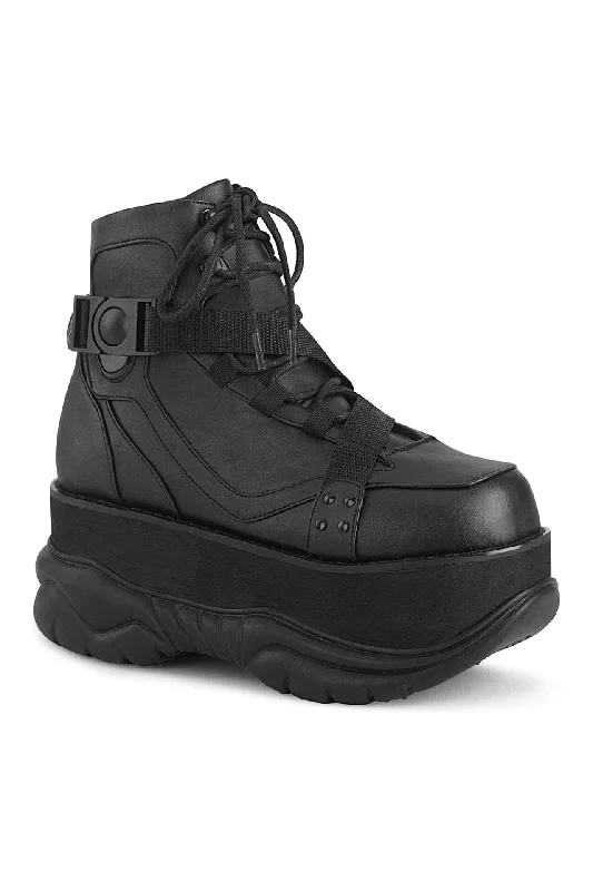 women's ankle boots with tasselNEPTUNE-181 Black Vegan Leather Ankle Boot