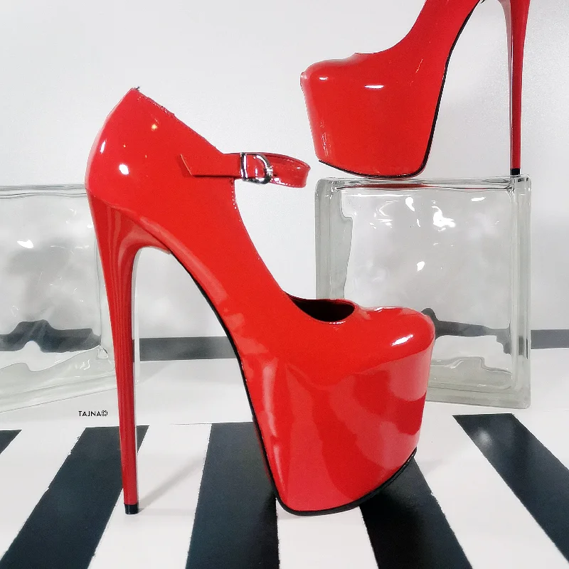 Women's prom stiletto heel pumps in a shimmery fabricRed Gloss Modern Mary Jane High Heels Women's prom stiletto heel pumps in a shimmery fabricRed Gloss Modern Mary Jane High Heels