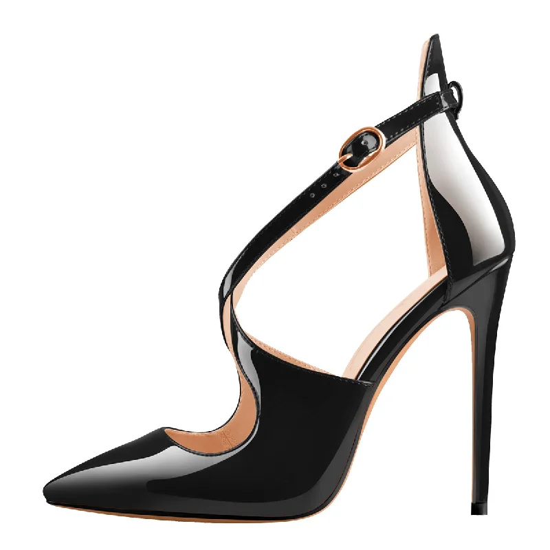 Women's business meeting stiletto heel pumps with a professional lookPatent Leather Pointed Toe Cross Strap High Heel Pumps Women's business meeting stiletto heel pumps with a professional lookPatent Leather Pointed Toe Cross Strap High Heel Pumps