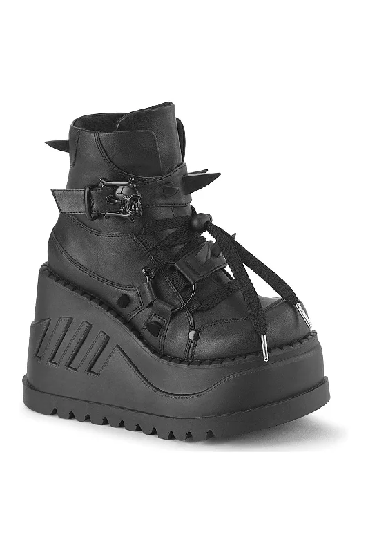 women's ankle boots with padded insolesSTOMP-60 Black Vegan Leather Ankle Boot