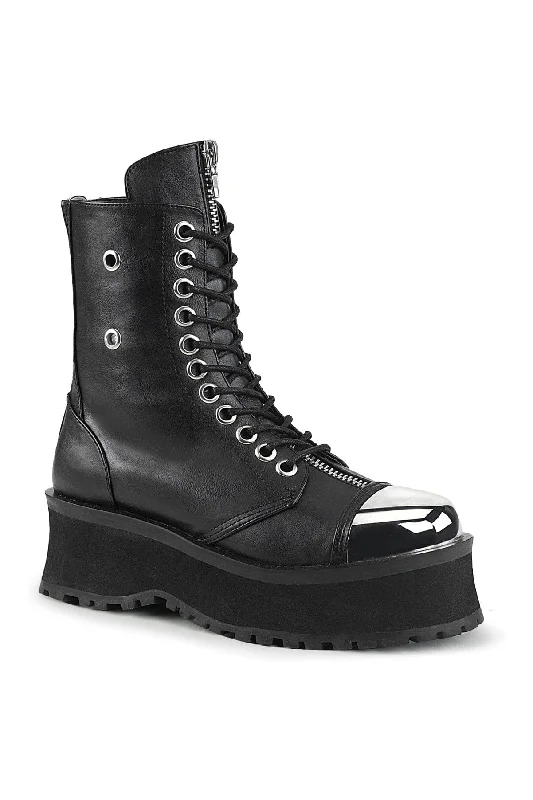 women's ankle boots for dancingGRAVEDIGGER-10 Black Vegan Leather Ankle Boot
