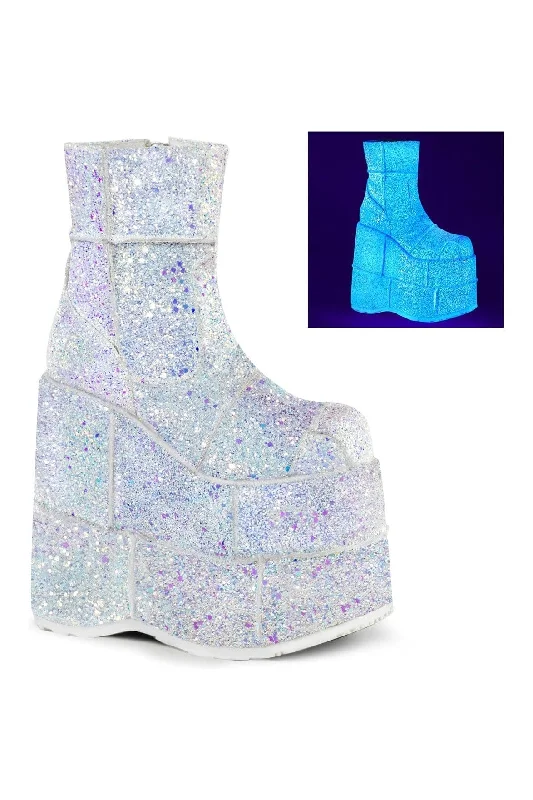 women's ankle boots with fringeSTACK-201G White Glitter Ankle Boot